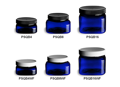 Blue PET Square Jars with Flat Lids