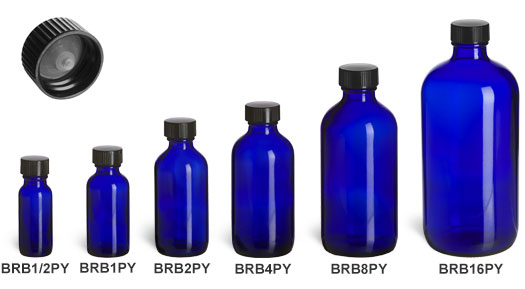 Blue Boston Round Glass Bottles with Polyseal Caps