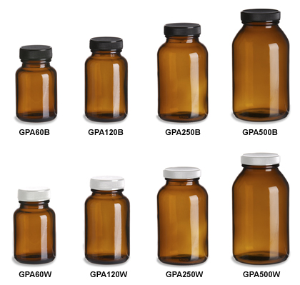 Glass Vitamin Bottles, Pharmaceutical, Pills