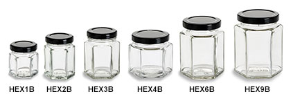 Hexagon Jars with Black Lids