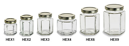 Hexagon Jars with Gold Lids