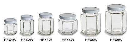 Hexagon Jars with White Lids