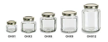 Oval Hexagon Jars with Gold Lids